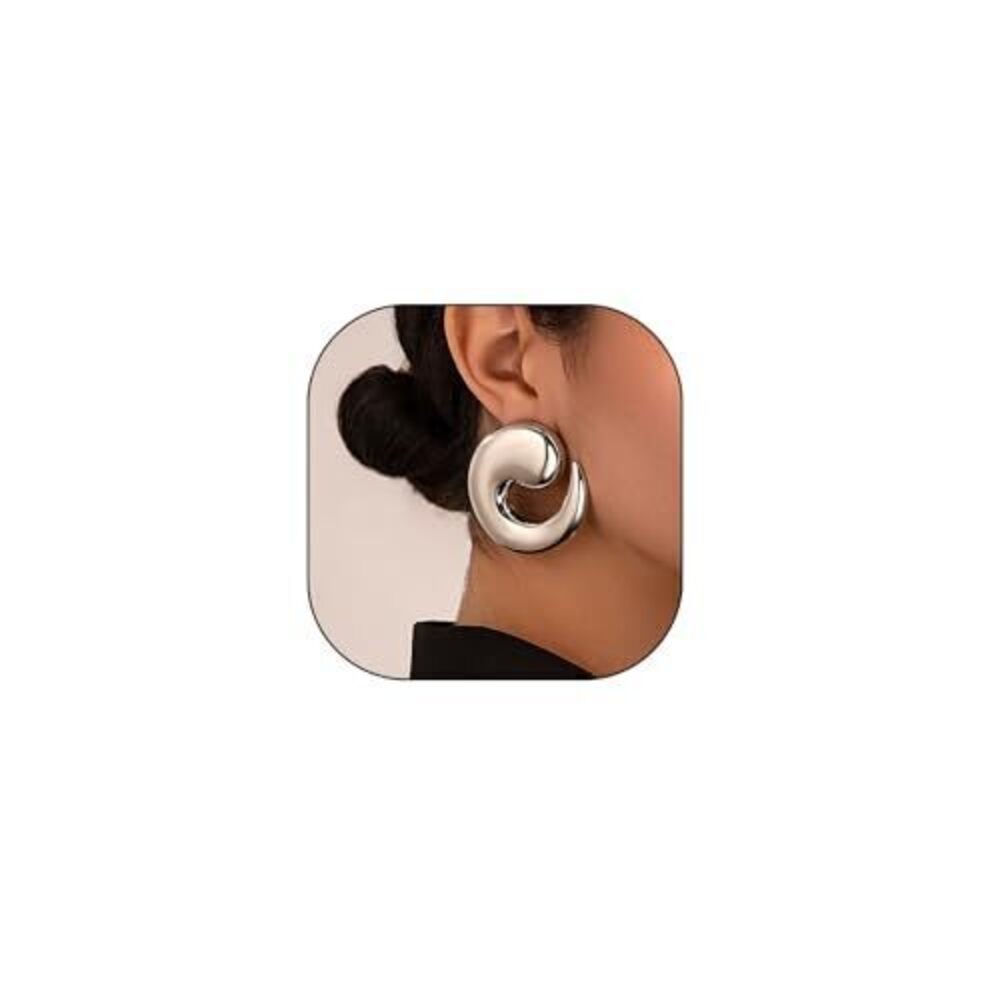 9747 Silver Chunky Statement Earrings Trendy Vintage Large Geometric Spiral